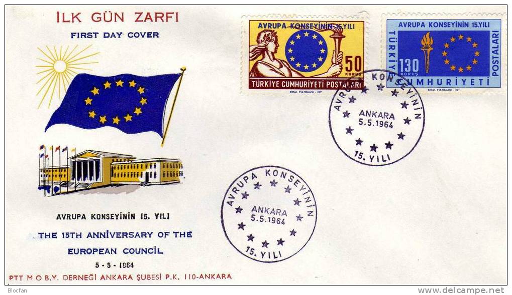 Mitläufer CEPT 1964 Türkei 1901/2+ FDC 4€ Europa-Sterne 15 Jahre Europa-Rat TK Flaggen Flags First Cover Of Türkiye - Lettres & Documents