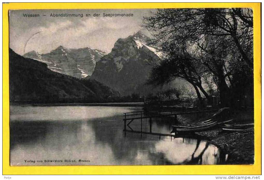 * Weesen (Suisse - Schweiz) * (Verlag Von Schwestern Bühler, Weesen) Abendstimmung An Der Seepromenade, Bateau, Boat - Weesen