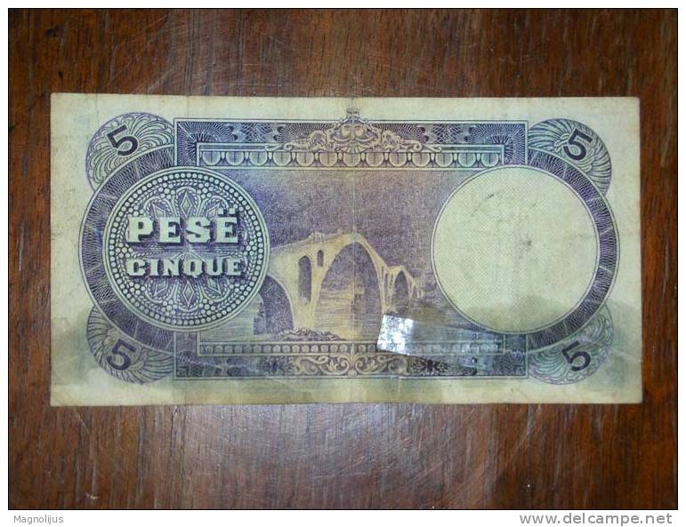 Albania,Banknote,Paper Money,Bill,Geld,Pese Franka Ari,5 Francs,Vintage,Damaged - Albanië