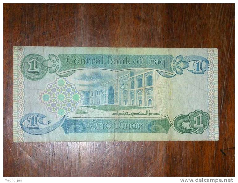 Iraq,Banknote,Paper Money,Bill,Geld,1 Dinar,damaged - Irak