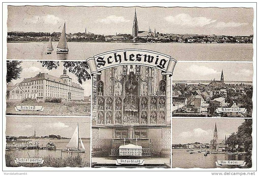 AK Nr. 37 Schleswig MBK 6 Bilder Schloß Schleipartie Am Holm 2.7.60 (24b) SCHLE Nach Hannover-Linden Briefmarke Entfernt - Schleswig