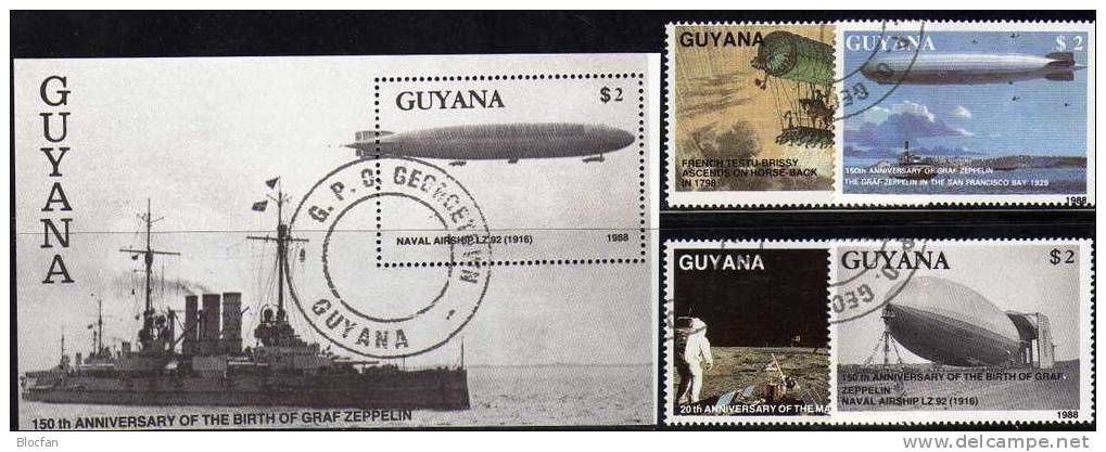 Flugwesen Luftschiff Graf Zeppelin 1989 GUYANA 2485/9 Plus Block 38 O 13€ Airplane Bloc Space Bf Sheet Of GUAYANA - Other (Air)