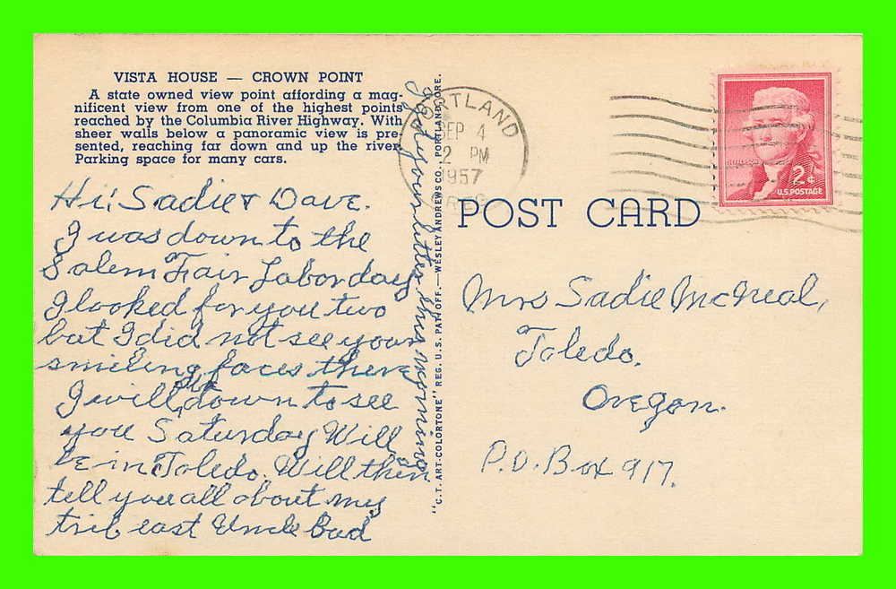 CROWN POINT, OR - VISTA HOUSE, COLUMBIA RIVER HIGHWAY - ANGELUS STUDIO - TRAVEL IN 1957 - - Other & Unclassified