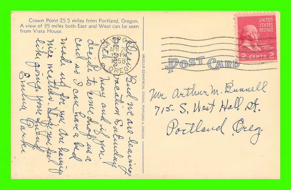 CROWN POINT, OR - VISTA HOUSE, COLUMBIA RIVER HIGHWAY - ANGELUS STUDIO - TRAVEL IN 1956 - - Other & Unclassified