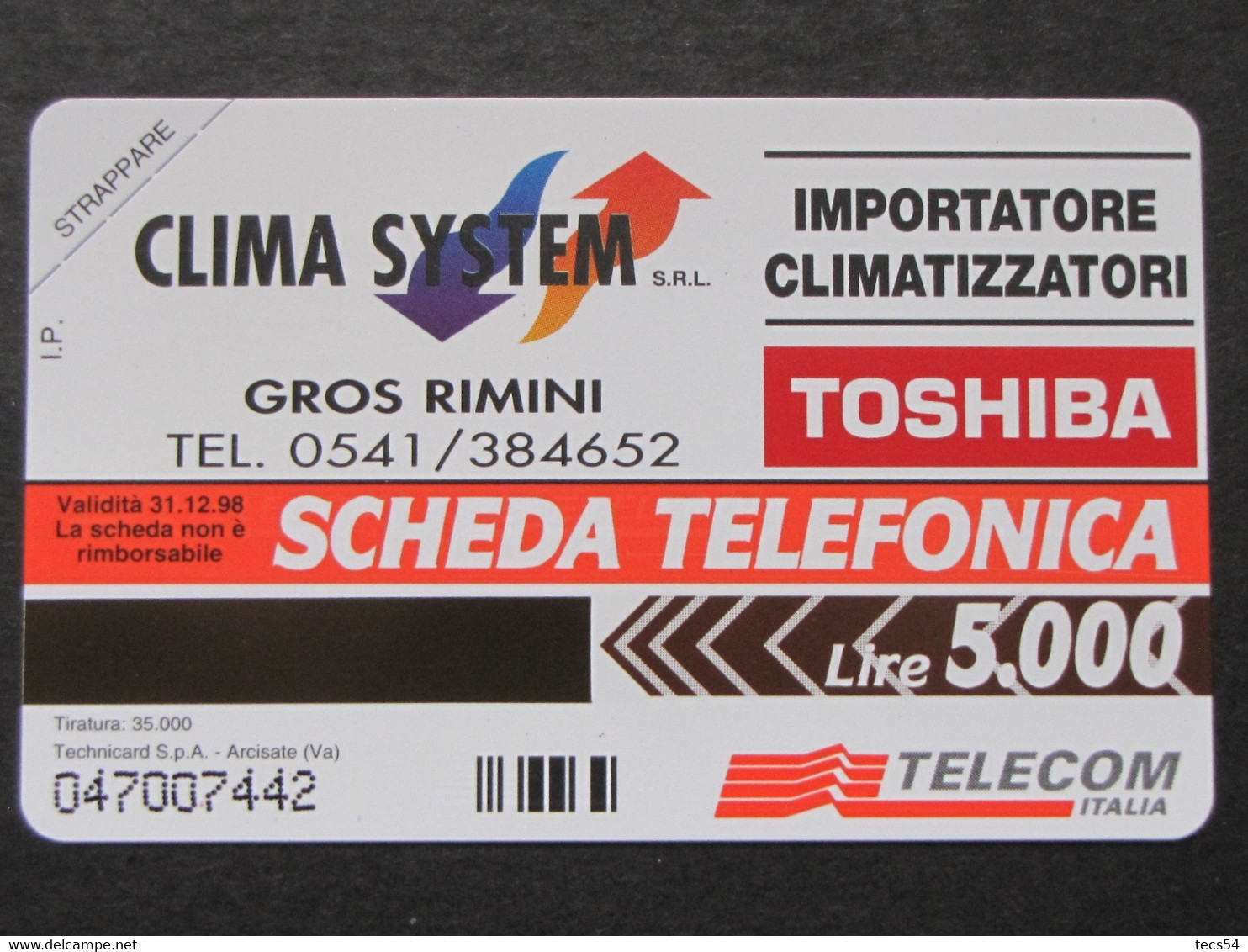 ITALIA TELECOM - 3420 C&C 327 GOLDEN - PRIVATE PUBBLICHE - TELECART RIMINI CLIMA SYSTEM - NUOVA MINT - Privadas - Homenaje