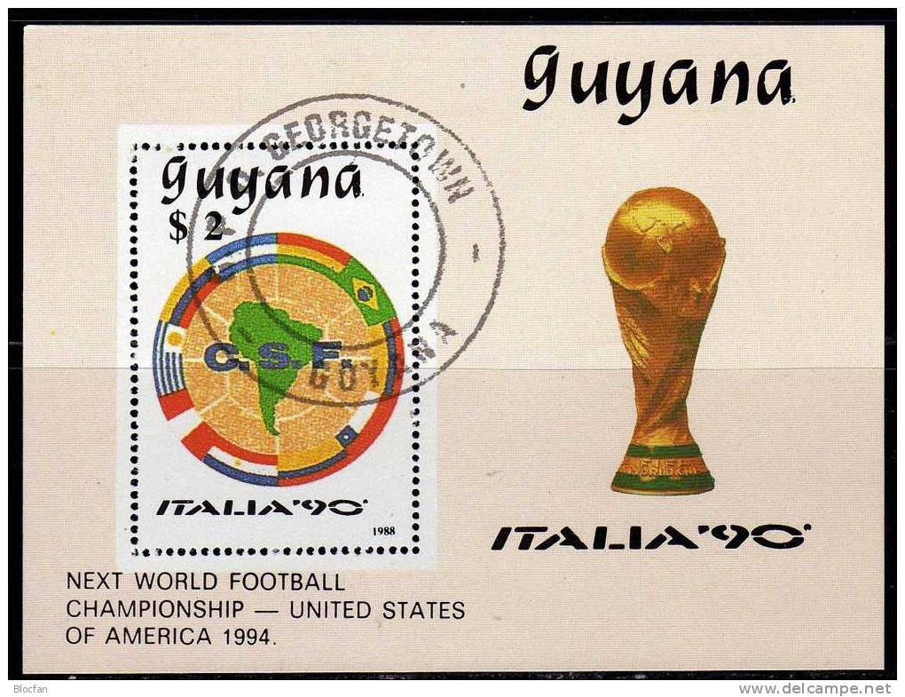 Fußball WM Italy 1990 GUYANA Block 50 O 6€ Emblem Von Amerika Bloque Football Bloc Soccer Sheet FIFA-pocal Bf Bf America - Copa América