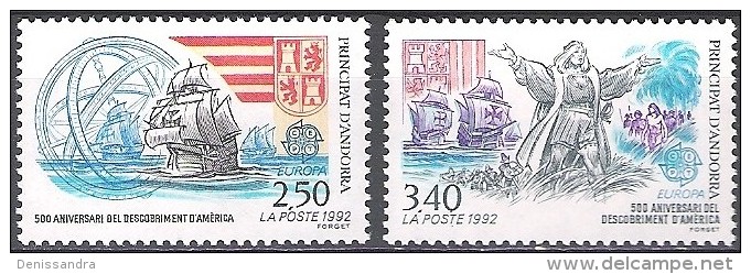 Andorre Français 1992 Yvert 416 - 417 Neuf ** Cote (2015) 18.00 Euro Europa CEPT 500 Ans Decouverte De L´Amérique - Neufs