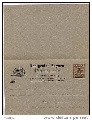 BAYERN P39/01 Antwort-Postkarte 1890 Kat. 5,00 € - Enteros Postales