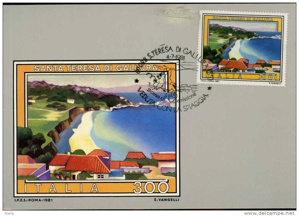 ITALIA MAXIMUM MAXIMA SARDEGNA PROPAGANDA TURISMO SANTA TERESA DI GALLURA (SS) 1981 SASSONE 1564 PERFETTA - Maximum Cards