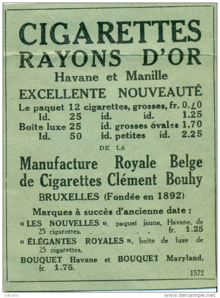Reclame Uit Oud T.C.B. Magazine 1925 - Cigarettes RAYONS D'OR - Bruxelles - Manufacture Royale Belge De Cigarettes Cléme - Dokumente