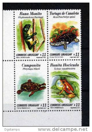 Uruguay 2001 YT1937-40 Ranas Y Tortugas: Phyllomedusa Iheringii, Acanthochelys Spixii, Phrynops Hilarii, Scinax Squaliro - Grenouilles