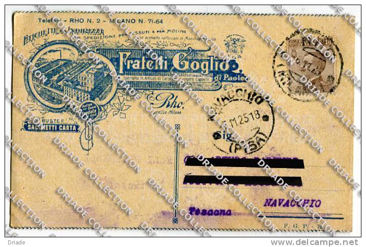 CARTOLINA COMMERCIALE PUBBLICITA FRATELLI GOGLIO RHO MILANO VIAGGIATA ANNO 1925 - Rho