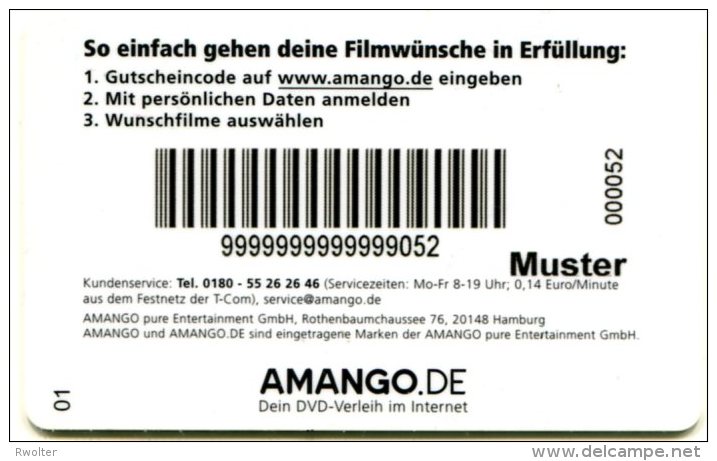 @+ Carte Cadeau - Gift Card : AMANGO 3 Film - Allemagne (verso MUSTER). - Gift And Loyalty Cards