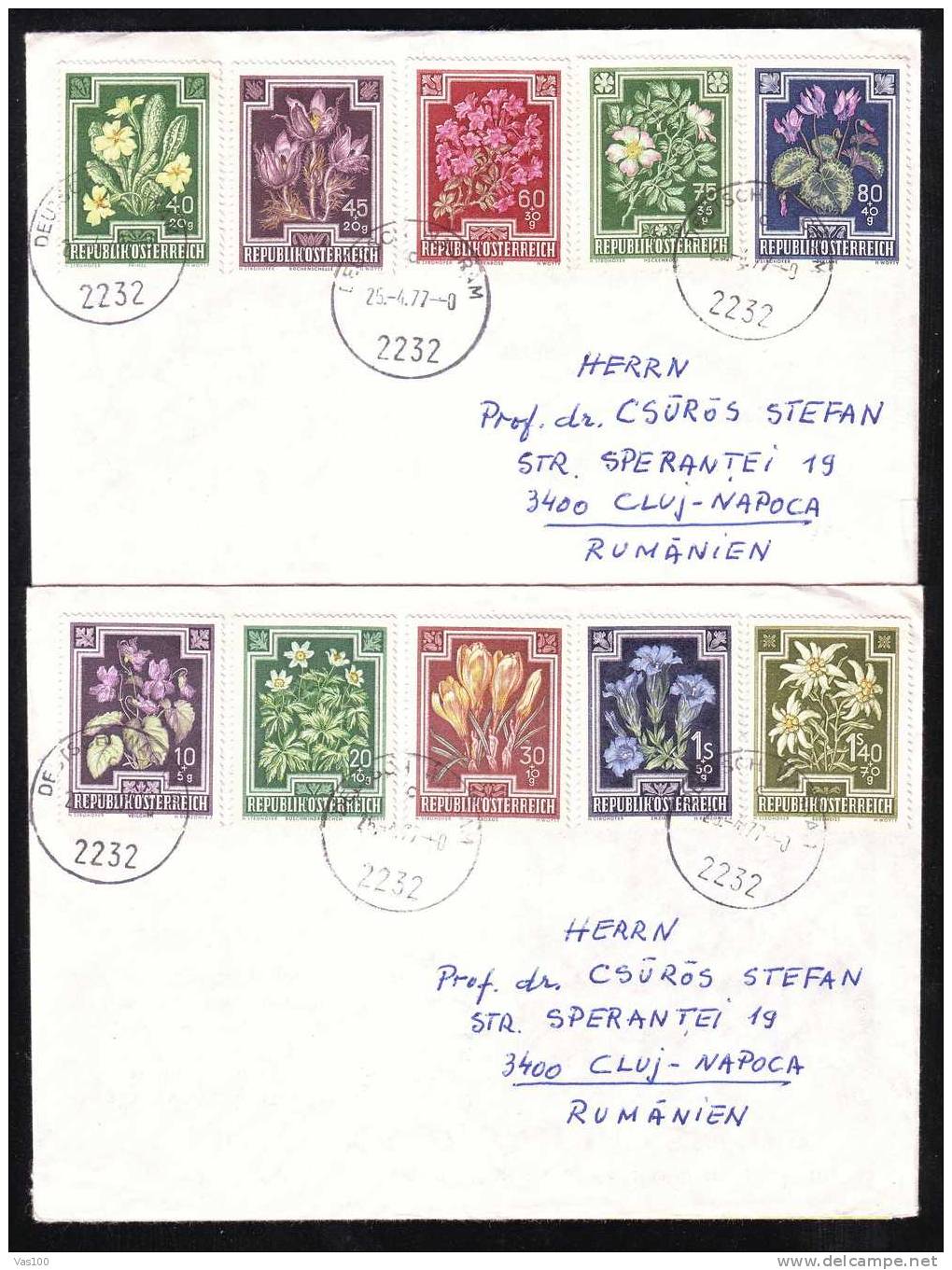 Fleurs,flowers,2 Covers 1977 Sent To Romania Nice Franking 10 Stamps. - Briefe U. Dokumente