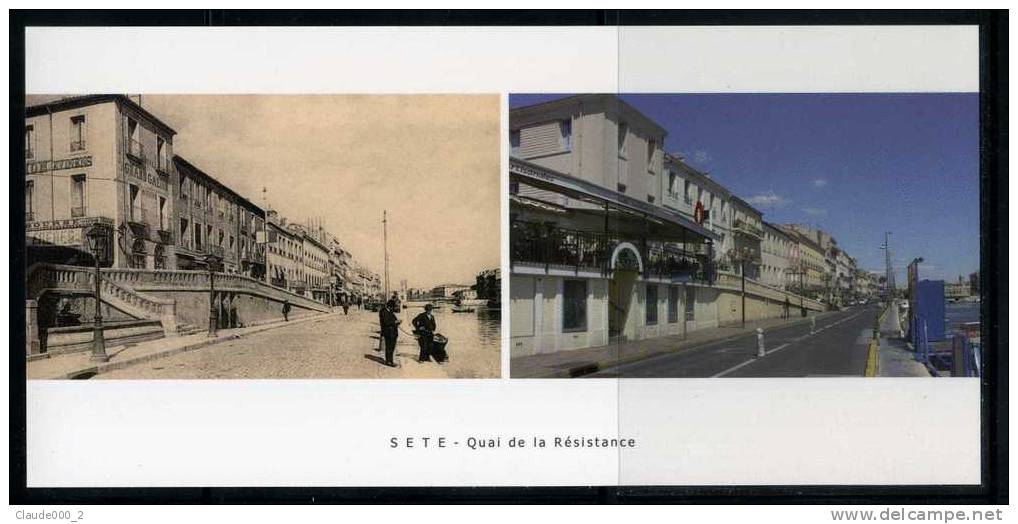 SETE  STEREOSCOPIQUE .  Quai De La Résistance.  Une Carte Postale 1900 Et Meme Photo Récente .Voir Recto - Verso (E523) - Cartes Stéréoscopiques