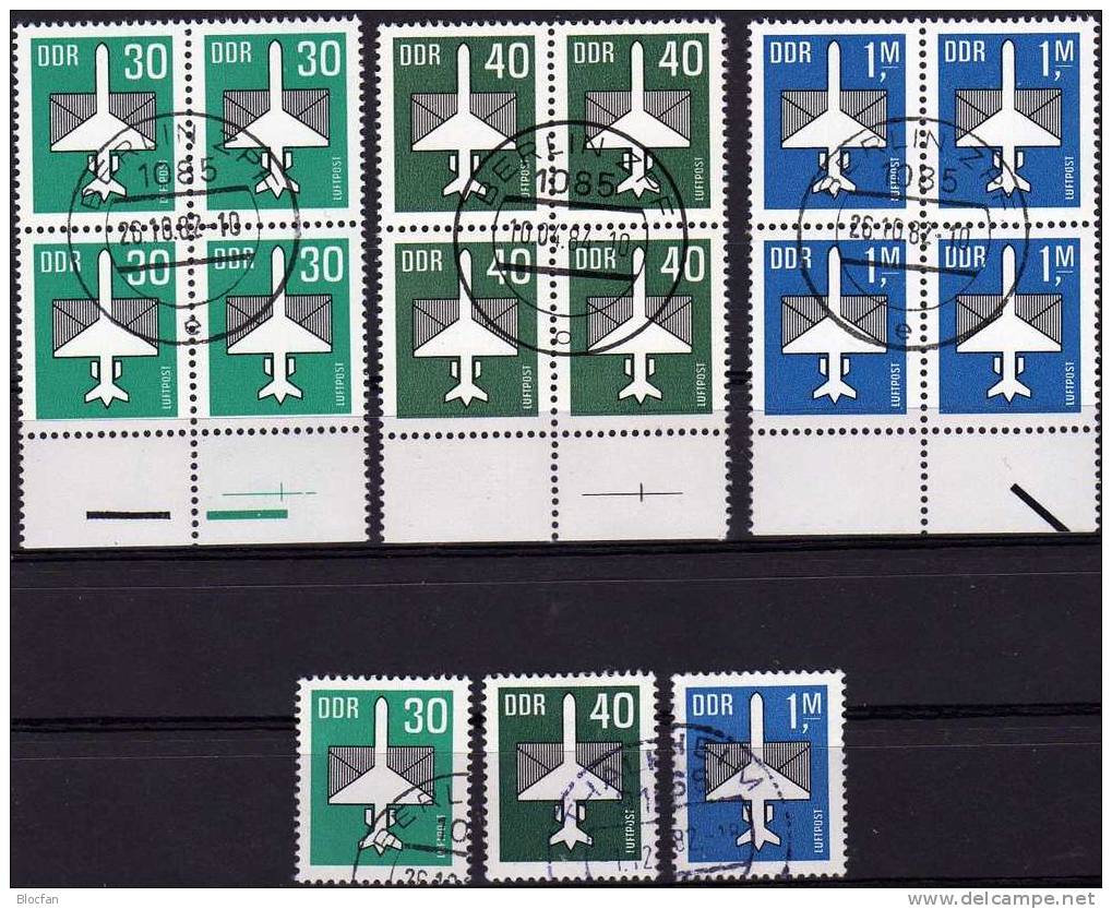 Luftpost-Serie 1982 DDR 2751/3 Plus 4-Block O 5€ Stilisiertes Flugzeug Mit Brief Mail Bloc S/s Sheet Bf GDR Germany - Sonstige (Luft)