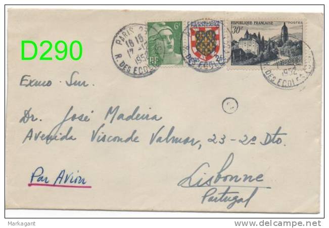 Yvert 905+902+884 Used To Portugal 17.12.1952 - Caixa #8 - 1945-54 Maríanne De Gandon