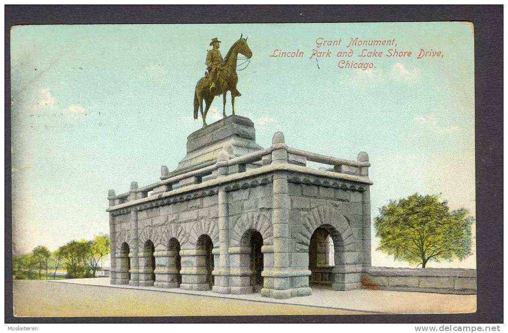 United States IL - Grant Monument Lincoln Park And Lake Shore Drive, Chicago 1909 To Copenhagen Denmark - Chicago