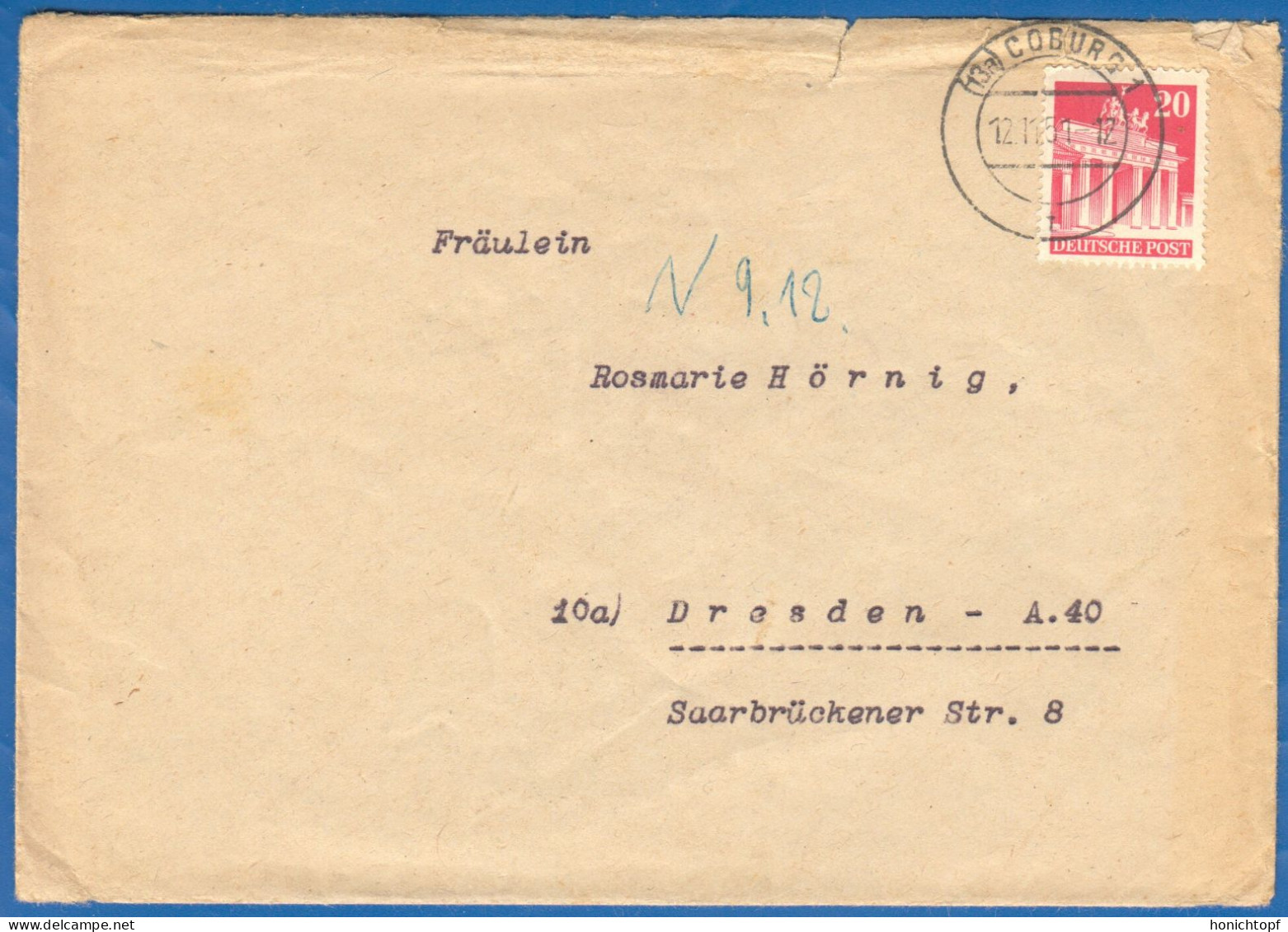 Deutschland; Bizone MiNr. 85; 1951; Brief Von Coburg Nach Dresden - Briefe U. Dokumente