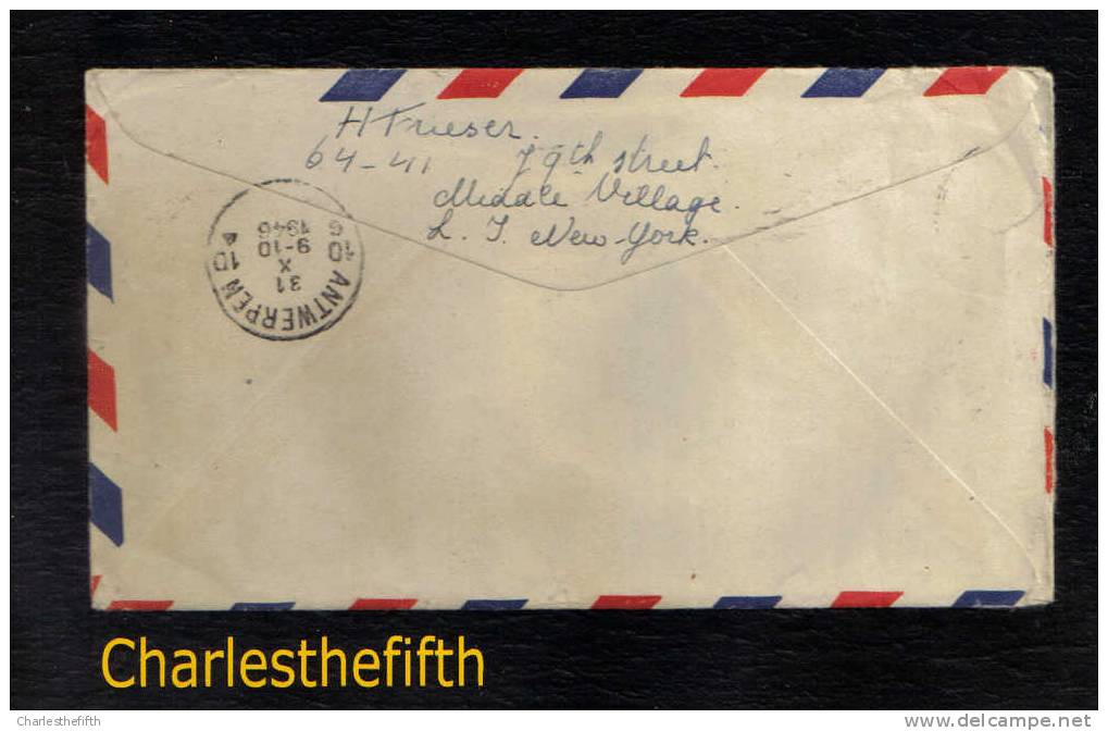 TX39 - 1946 AIR MAIL LETTRE DE FLUSHING NEW YORK ( USA Yvert  385 ) Vers ANVERS - - Lettres & Documents