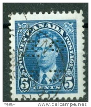 1937 5 Cent  Mufti Issue  #0235 4 Hole Perf Moncton Cancel - Perfins