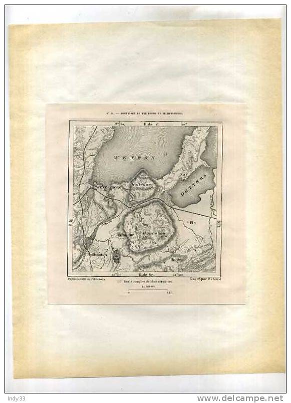 - MONTAGNES DE HALLEBORG ET DE HUNNEBORG . CARTE  DU XIXe S. DECOUPEE ET COLLEE SUR PAPIER - Topographische Kaarten