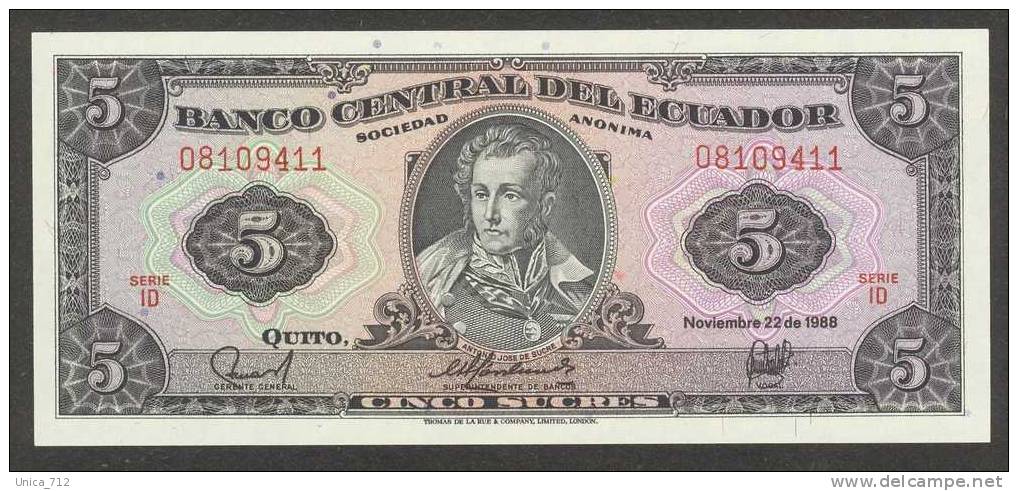 Equateur - Billet De 5 Sucres De 1988  Neuf - Equateur