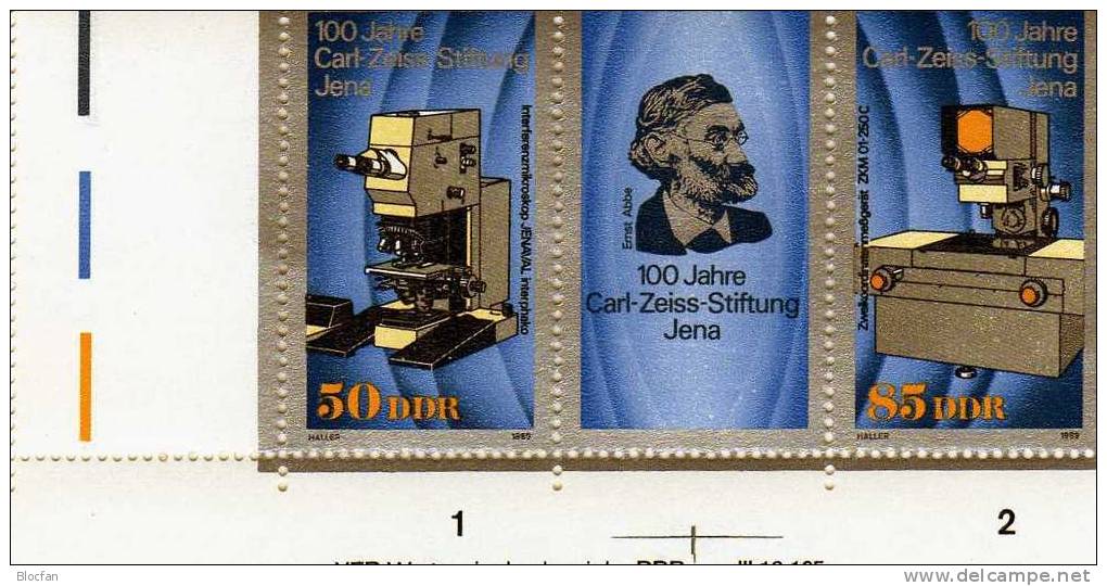 100 Jahre Carl Zeiss 1989 Stiftung Meßtechnik DDR 3252/3DV, 3xRand Plus 3xZDL ** 24€ Zeiß Mikroskop Se-tenant Of Germany - Se-Tenant