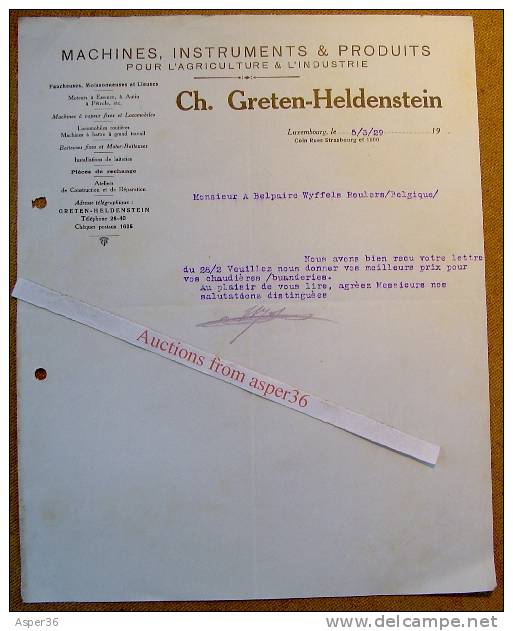 Machines Agricoles, Ch. Greten-Heldenstein, Coin Rues Strasbourg & 1900, Luxembourg 1929 - Luxemburg