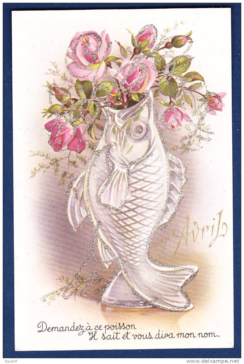 Cartes Postales 1er Avril Poissons Cartes Comportant Des Grains Argentés TB - Fish & Shellfish