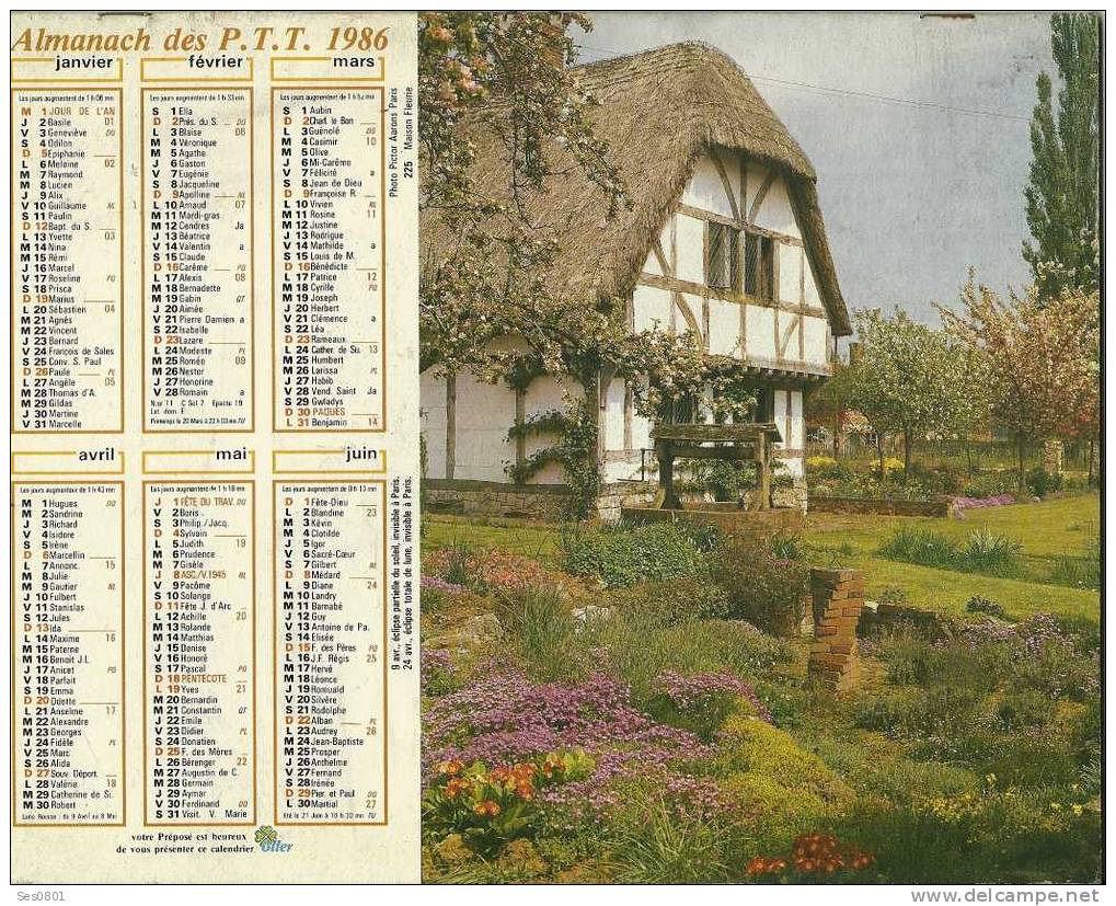 CALENDRIER ALMANACH DES PTT De  1986 - Grossformat : 1981-90