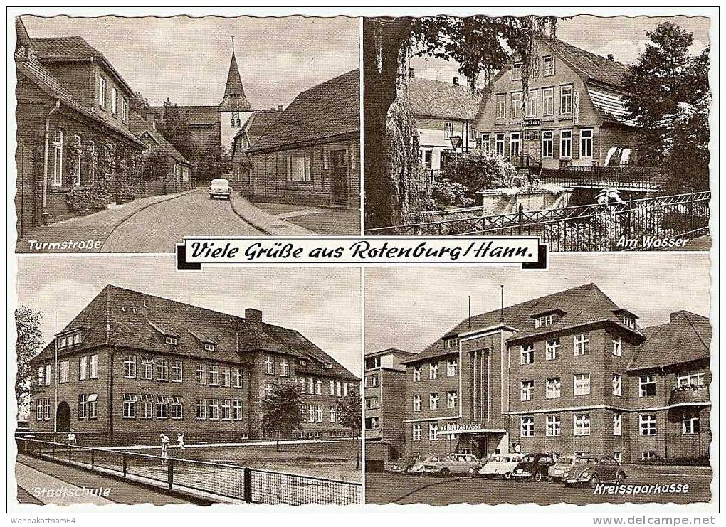 AK 1965 Viele Grüsse Aus Rotenburg HANN. Mehrbild 4 Bilder Stadtschule Am Wasser Turmstraße Kreissparkasse VW-Käfer - Rotenburg (Wuemme)