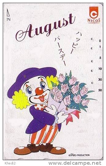 TC Japon / CIRQUE - Clown Piro Bouquet Anniversaire Fleur Rose Banque Nicos - Japan Phonecard Bank Circus Zirkus - 50 - Spiele