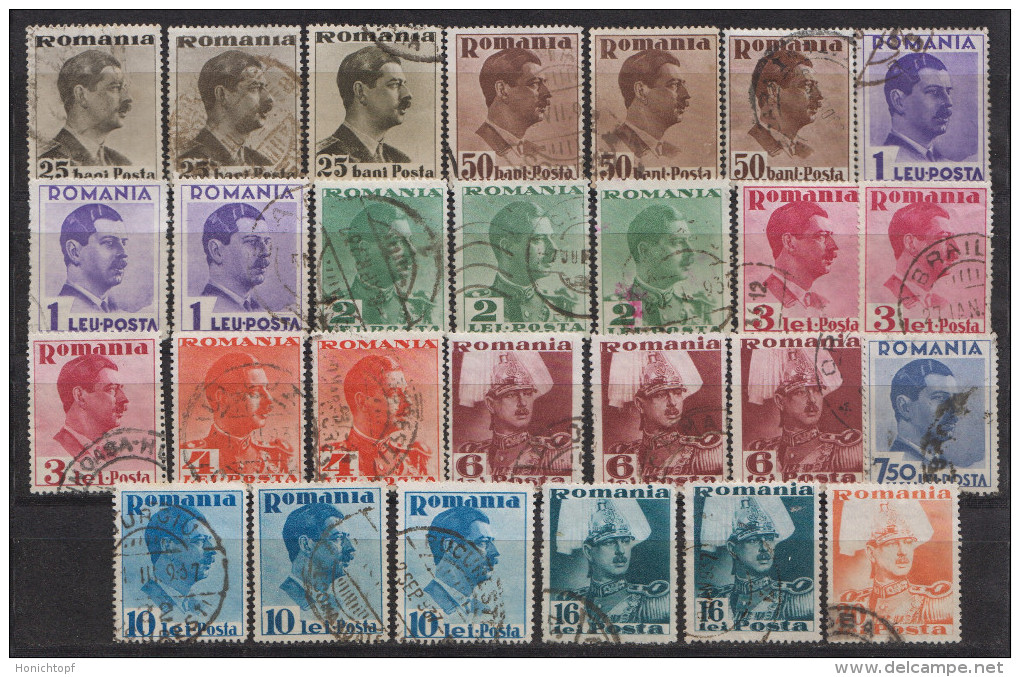 Rumänien; 1935/40; Michel 489/507 O; Karl II; 27 Stück - Usado