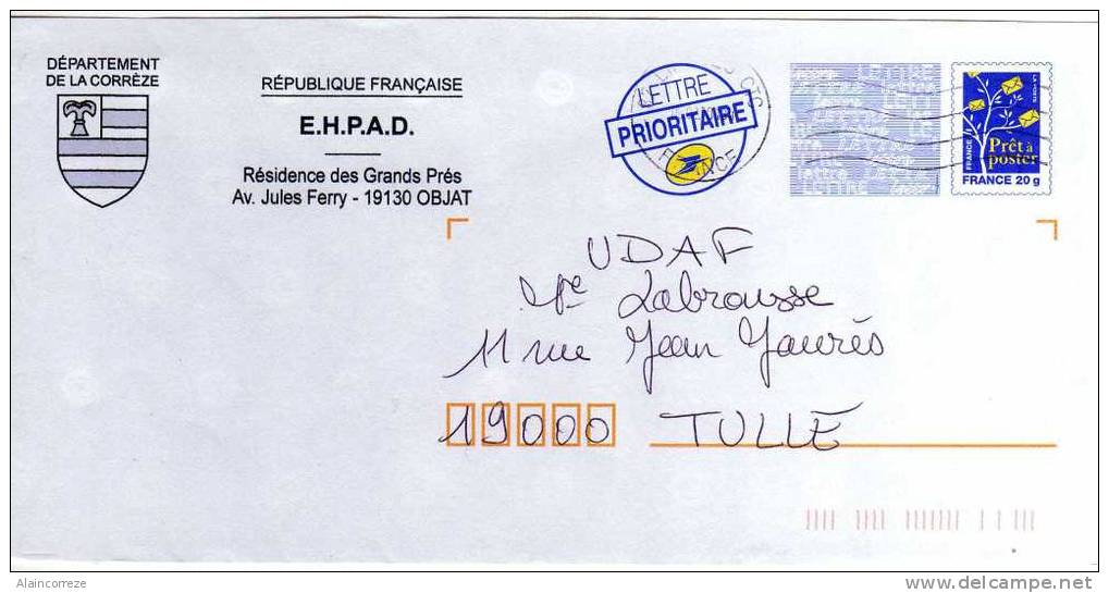 Entier Postal Repiqué Corrèze Objat EHPAD Blason - Prêts-à-poster:private Overprinting