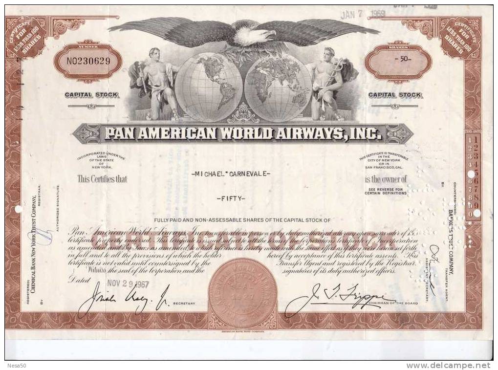 Pan American World Airways, Inc. 50 Shares - Luchtvaart