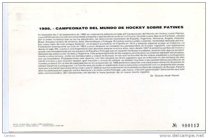 ARTISTIC INTERPRETATION RINK HOCKEY ROLLER  PATINES SPAIN  WORLD CUP 1989 A CORUÑA  FD CACHET POSTMARK - Hockey (su Erba)