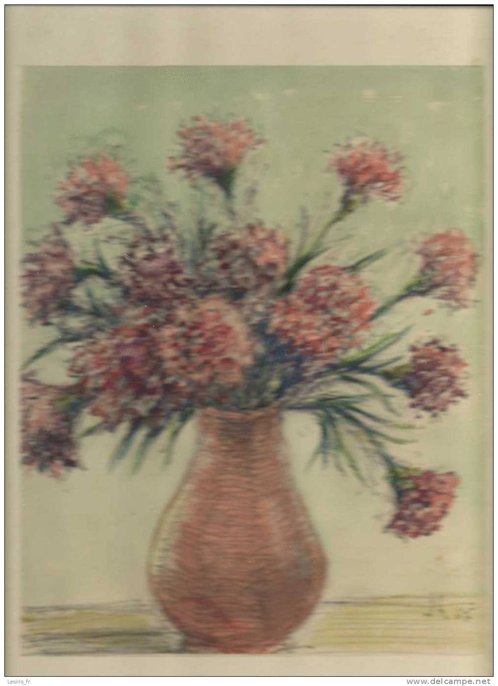 BOUQUET D´OEILLETS DANS UN VASE - BELLE AQUARELLE DATEE ET SIGNEE - J. H. - 65 - Wasserfarben