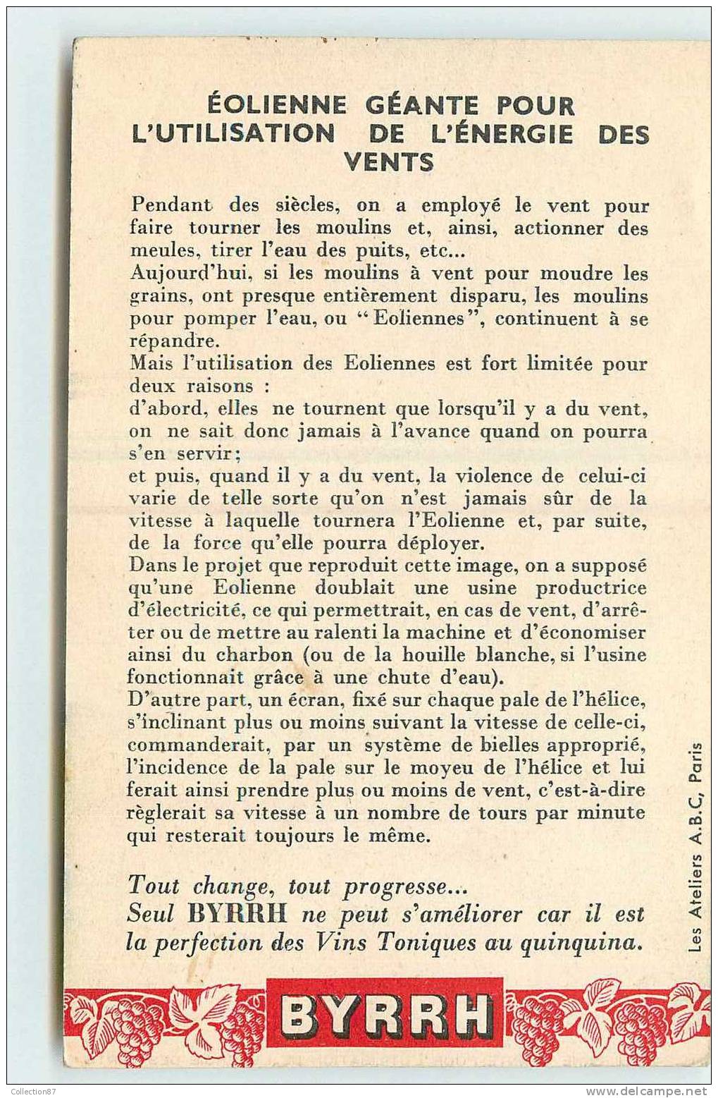 EOLIENNE - N° 24 REGARD Sur L´AVENIR - PUBLICITE BYRHH à THUIR 66 - DETAILS Au DOS - Water Towers & Wind Turbines