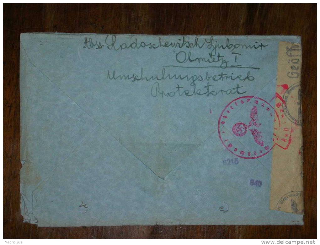 R!R!,Nazi Germany Occupation Of Ceskoslovakia,Bohmen Und Mahren,Cover,Olomouc R Label,Censored Swastica Adler,Gepruft - Brieven En Documenten