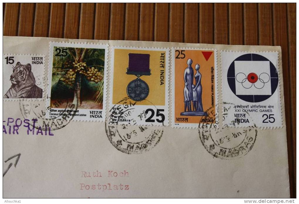 ENVELOPPE LETTRE LETTER:MADRAS INDIA INDE P/ OHLEN SUISSE:BOOK POST BY AIR MAIL  OMEC AFF MULTIPLE OLIMPIC GAMES TIGRE - 1936-47 King George VI