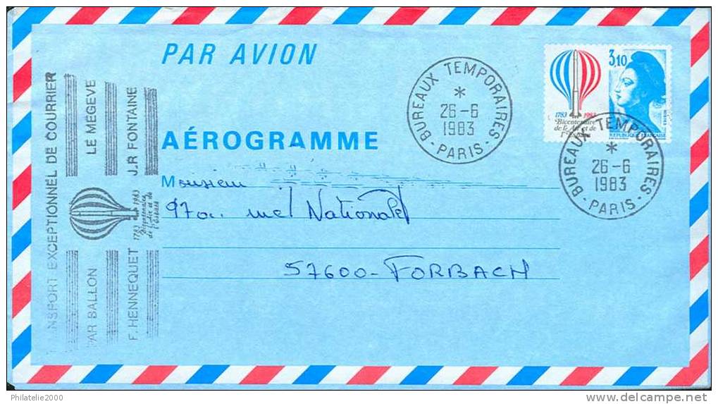 France Yvert & Tellier N° 1010-AER Transporté Par Ballon - Aérogrammes