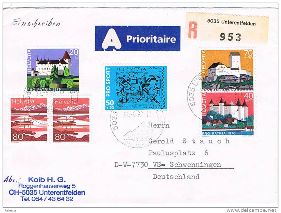 Carta, Certificada , UNTERENTFELDEN 1992 ( Suiza) ,,cover, Letter, Lettre - Covers & Documents