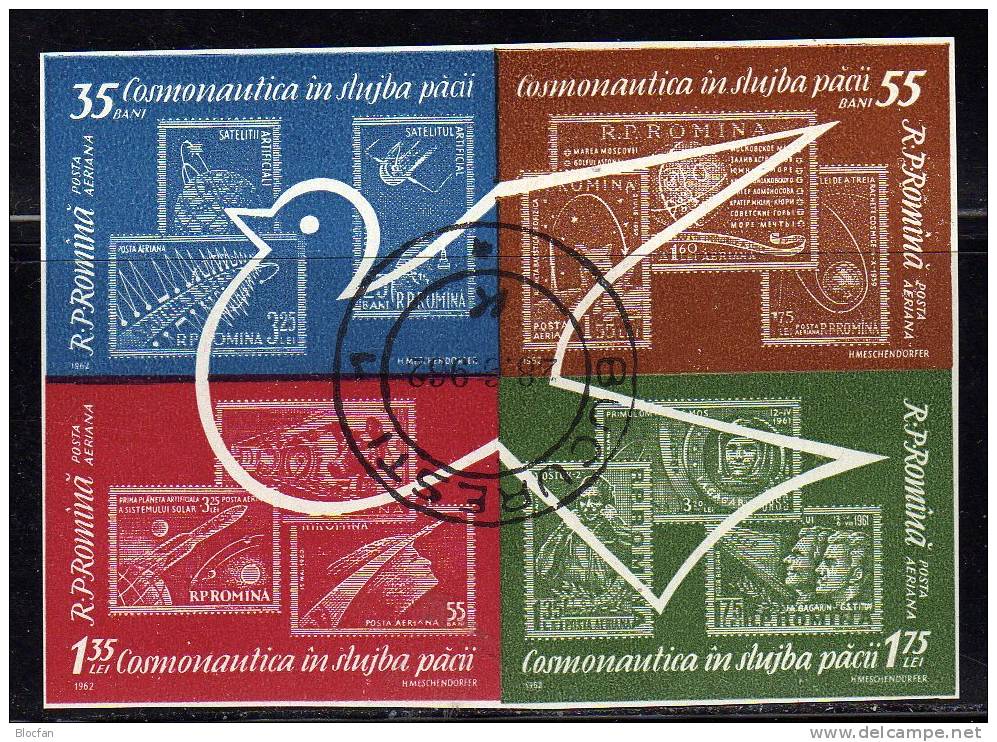 Raumfahrt-Briefmarken Rumänien 2090/3, 4-Block+ Bl.53 O 6€ Marke Auf Marke - Collezioni