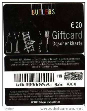 @+ Carte Cadeau - Gift Card : Butlers Allemagne - Verso MUSTER - Gift And Loyalty Cards