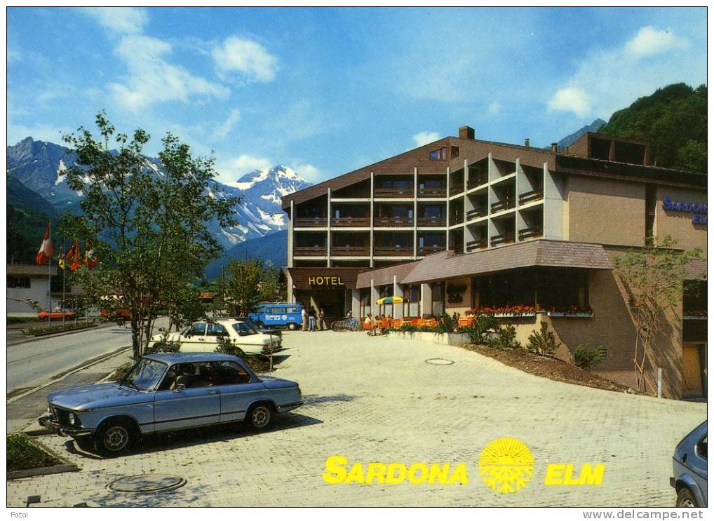 PHOTO POSTCARD SARDONA ELM HOTEL GLARNERLAND SUISSE POSTAL CARTE POSTALE CARS VOITURES BMW 2002 - Elm