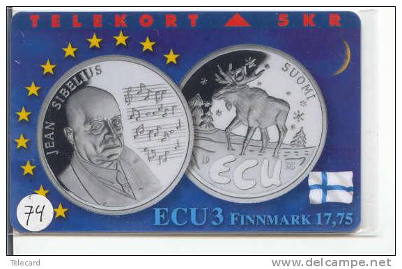 Denmark ECU FINLANDE SUOMI JEAN SIBELIUS MUSIQUE (74a) PIECES ET MONNAIES MONNAIE COINS MONEY PRIVE 700 EX * P-39 - Francobolli & Monete