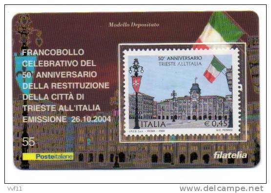 ITALIA TESSERA FILATELICA 50° RITORNO ALL´ITALIA DI TRIESTE 2004 - Philatelistische Karten