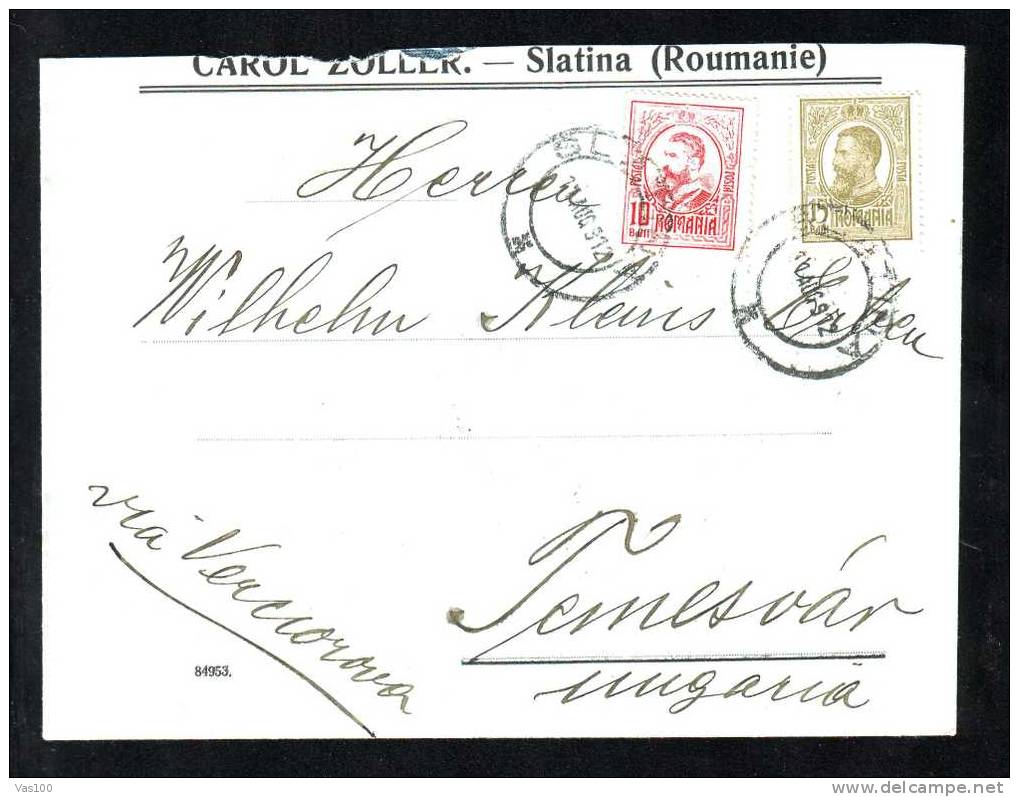 Romania 1912 Cover From Slatina To Temesvar Nice Franking Ferdinand 2 Stamps !! - Storia Postale