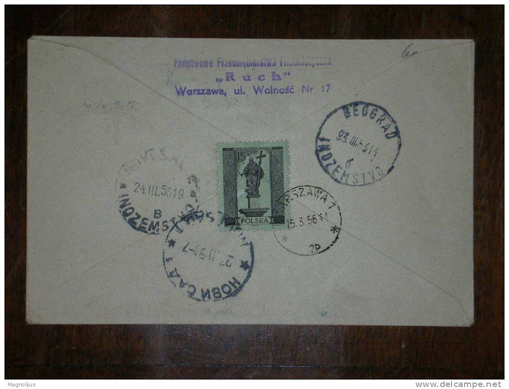 Poland FDC Cover,Registered Letter,R Warszawa Postal Seal,Boat,Ships Stamps,Mirko Verner Receiver,Belgrade,N.Sad-Abroad - FDC